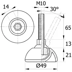 Опора резьбовая ОРШ49-10х65 шарнирная,черная