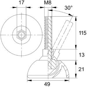 Опора резьбовая ОРШ49-8х115 шарнирная,черная
