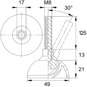 Опора резьбовая ОРШ49-8х125 шарнирная,черная