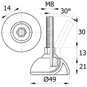 Опора резьбовая ОРШ49-8х30 шарнирная,черная