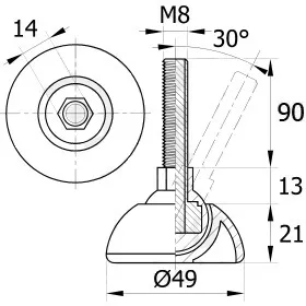 Опора резьбовая ОРШ49-8х95 шарнирная,черная