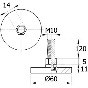 Опора резьбовая ОР60-10х120 поворотно-шарнирная, черная
