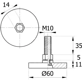 Опора резьбовая ОР60-10х35 поворотно-шарнирная, черная