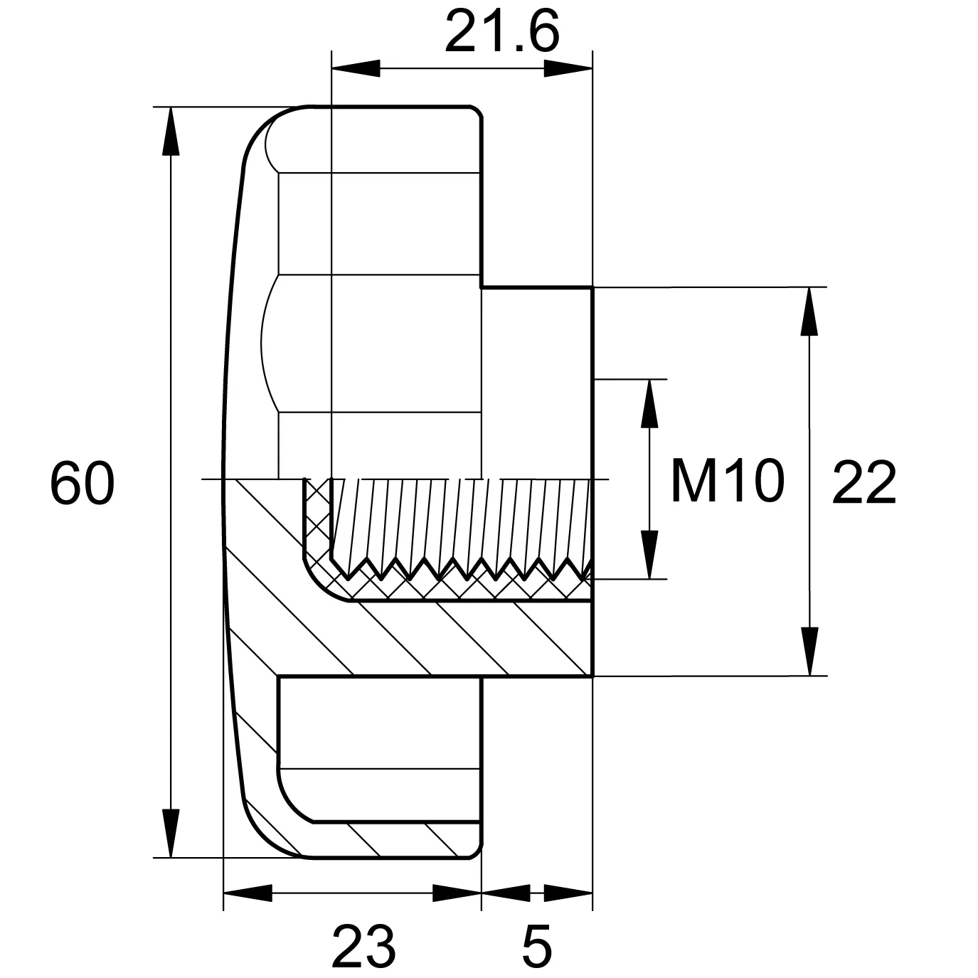 Барашек 60мм, М10, черный
