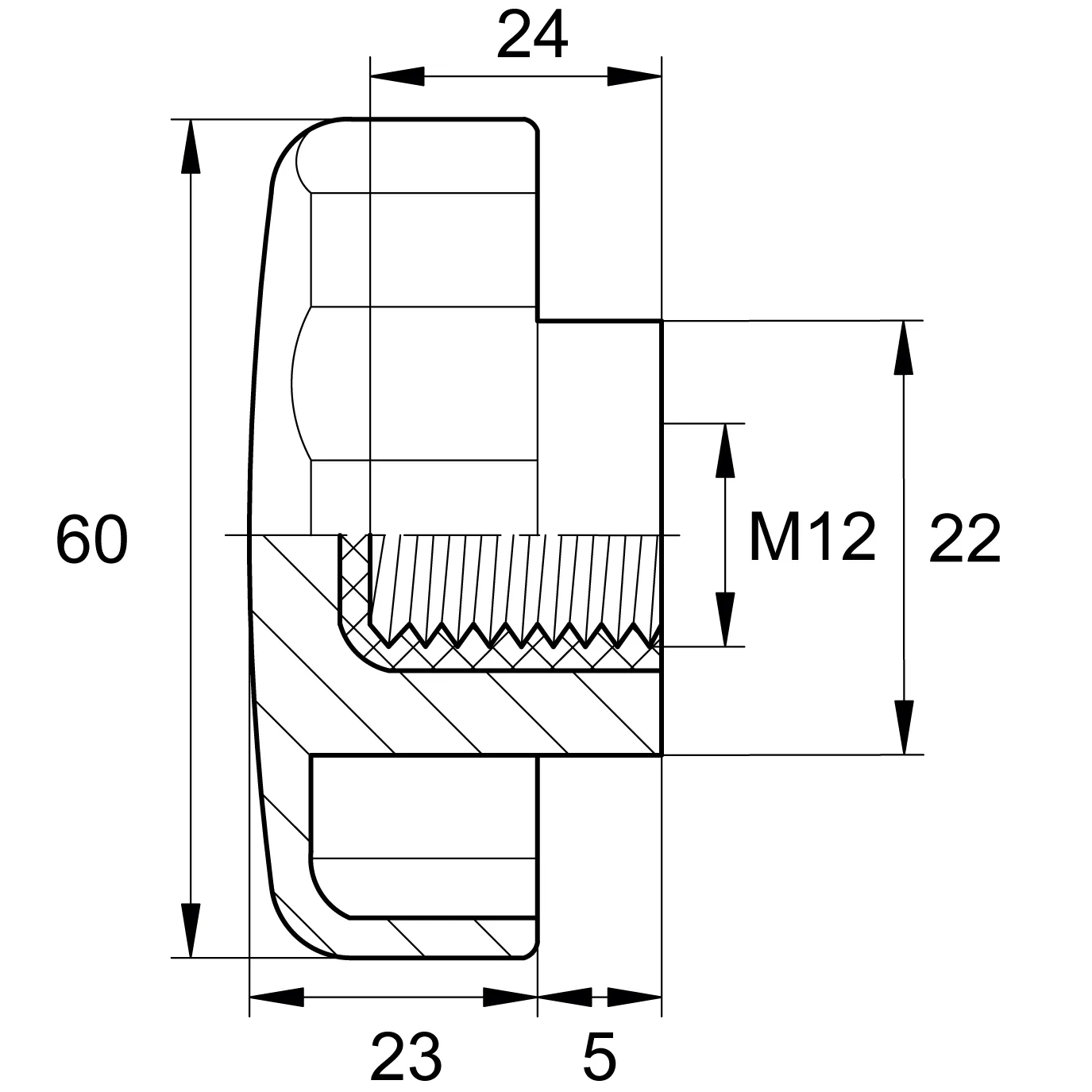 Барашек 60мм, М12, черный