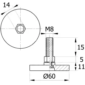 Опора резьбовая ОР60-8х15 поворотно-шарнирная, черная