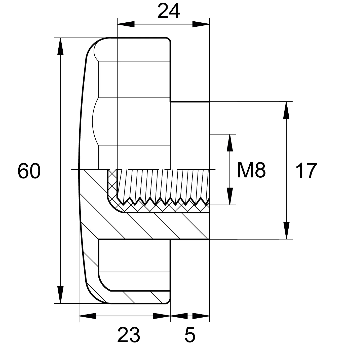 Барашек 60мм, М8, черный