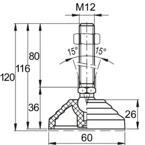 Опора регулируемая шарнирная М12х80 D60 мм, противоскользящяя, черная