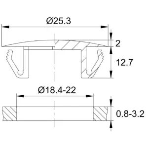Заглушка пластиковая под отверстие d 18,4-22, ультратонкая шляпка Ø25,3 черная