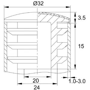 Заглушка для труб Ø32 мм, стенка трубы 1.0-1.2, хромированная