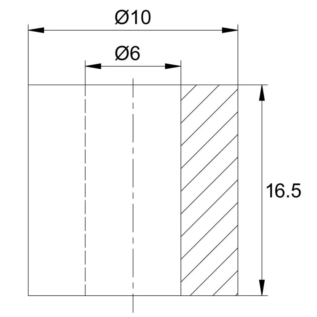 Шайба-втулка пласт. с внешним d10мм внутр. d6мм, высота 16,5, черная