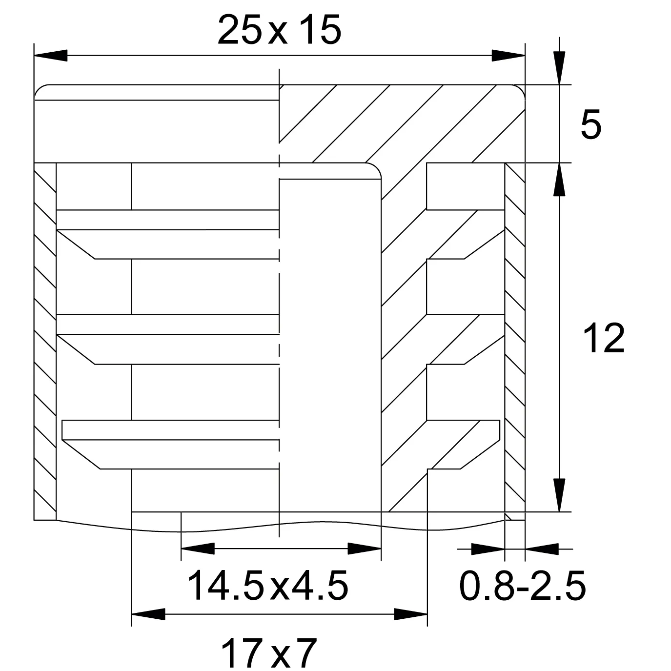 Заглушка прямоугольная 15х25/SZ, серая