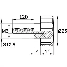 Фиксатор d25мм,М6х120,черный