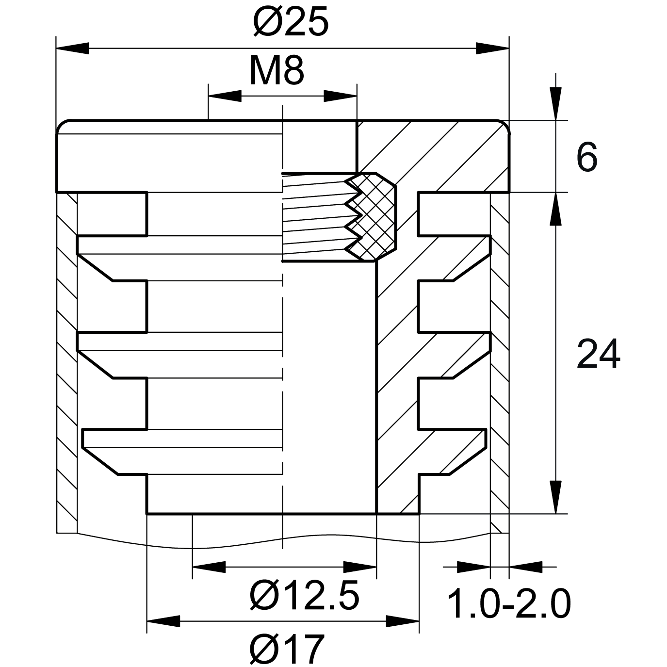 Заглушка с резьбой d 25мм, ЗР 25М8 белая