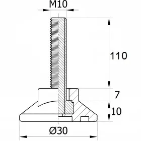 Опора резьбовая ОР30-10х110 под ключ, черная