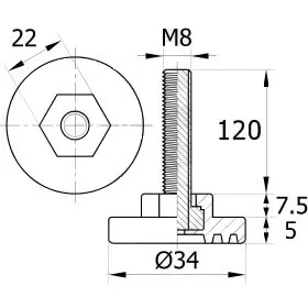 Опора резьбовая ОР34-8х120 под ключ, черная