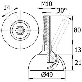 Опора резьбовая ОРШ49-10х80 шарнирная, черная