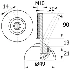 Опора резьбовая ОРШ49-10х95 шарнирная, черная
