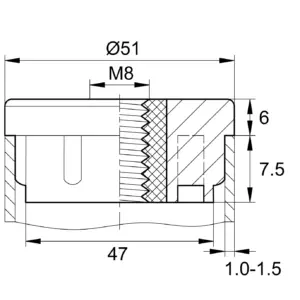 Заглушка для труб круглого сечения диаметром 50 мм с резьбой М8, укороченная, черная
