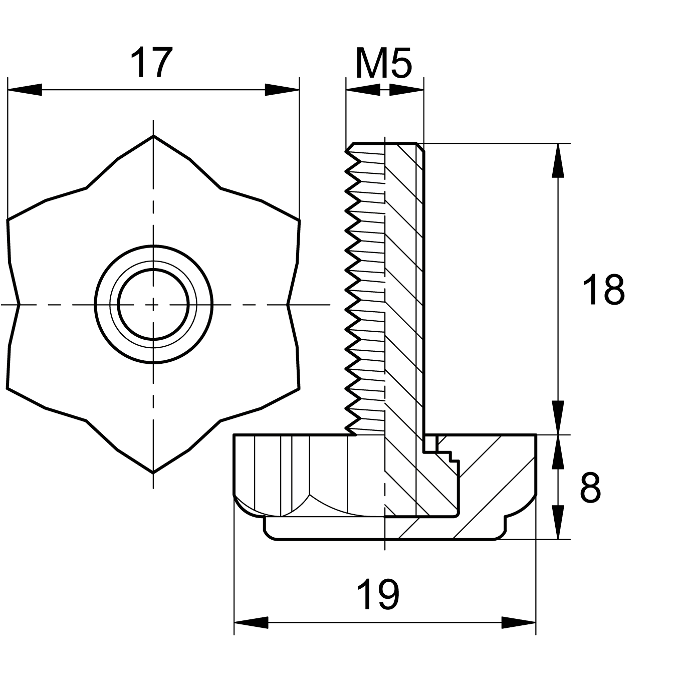 Опора резьбовая ОР 19-5х18, черная