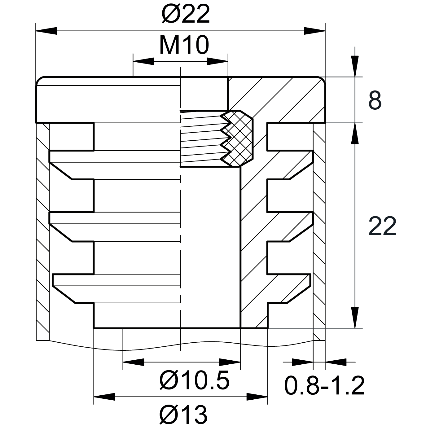 Заглушка с резьбой d 22мм, ЗР 22М10, черная