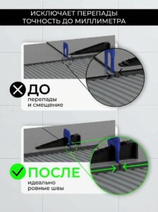 Набор «Ворота»: Зажим 1 мм синий 500 шт + клин черный 200 шт